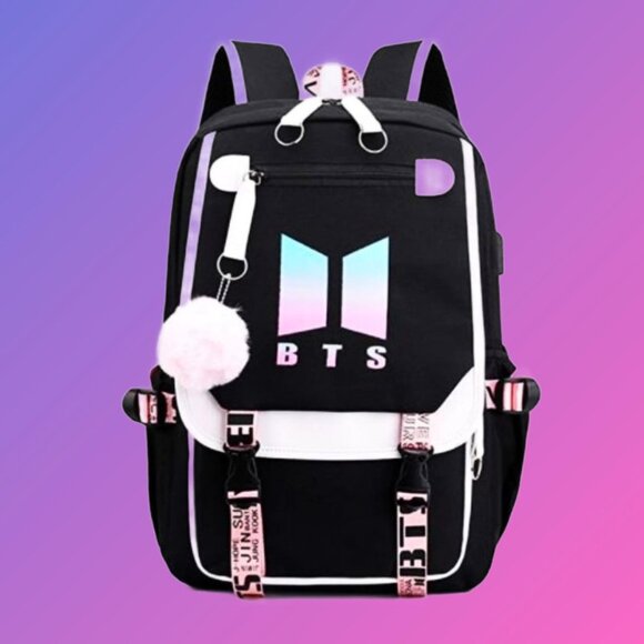 BTS Logo Black School Backpack Book Bag Adjustable Straps NEW with Tag main image 3